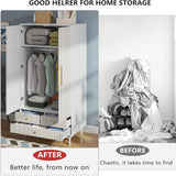 Armoire Wardrobe Closet, Closet Wardrobe Cabinet with Drawers and Hanging Rail for Bedroom, White
