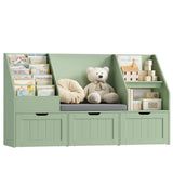 Homfa Kids Bookshelf with Reading Nook & 3 Movable Drawers, 2 Cube Bookcase with 4-Tier Book Racks, Toy Storage Organizer for Playroom Bedroom, White