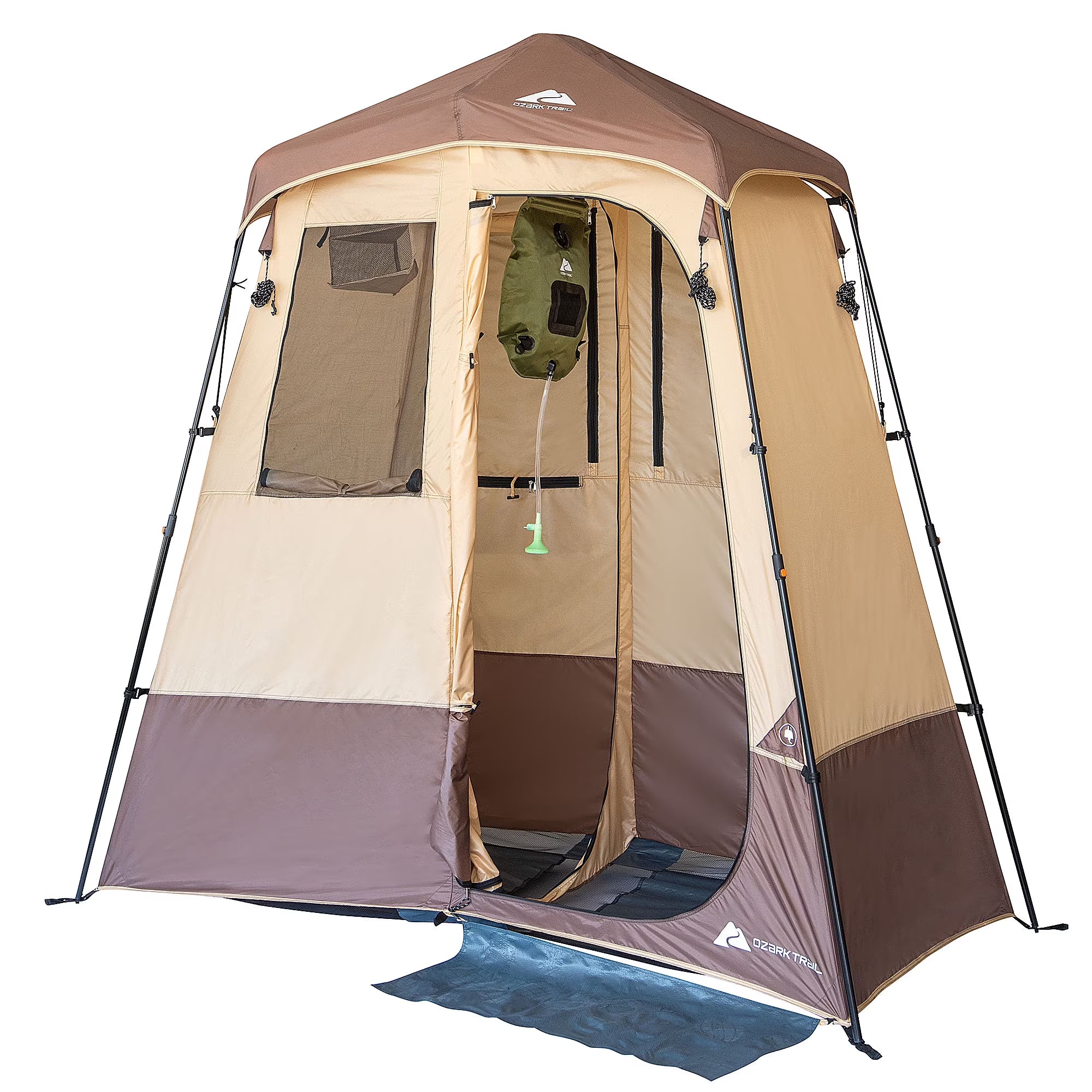 2-Room Shower & Utility Tent Combo Includes 5-Gallon Water Container, Easy Setup, Maximum Occupancy Is 2. Khaki Colour.
