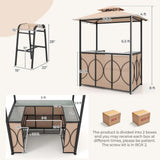 Costway 3 PCS Patio Bar Set with Tempered Glass Bar Table Metal Storage Shelves for Garden Grey