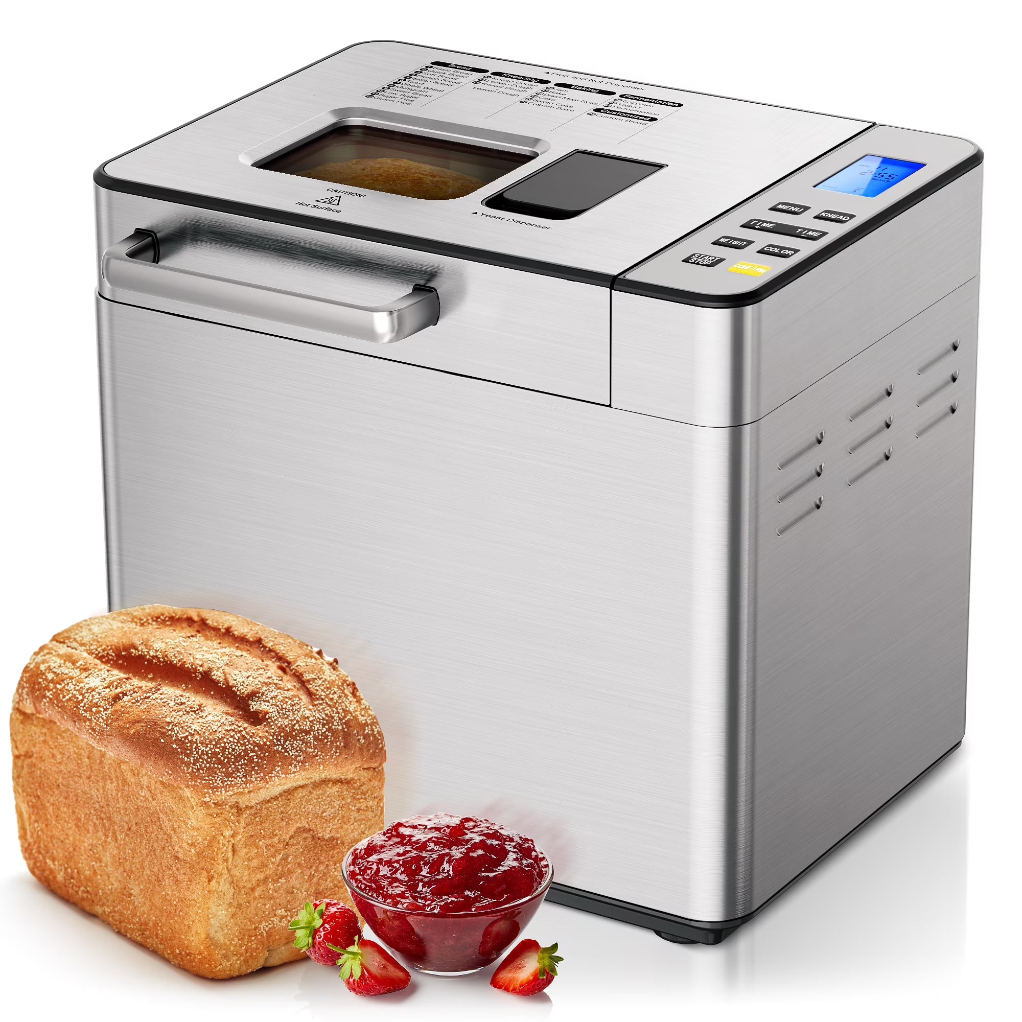 Simzlife 25-in-1 Bread Maker Machine, 2LB Capacity for Dough & Bread with Automatic Fruit and Nut Dispenser, Stainless Steel Construction