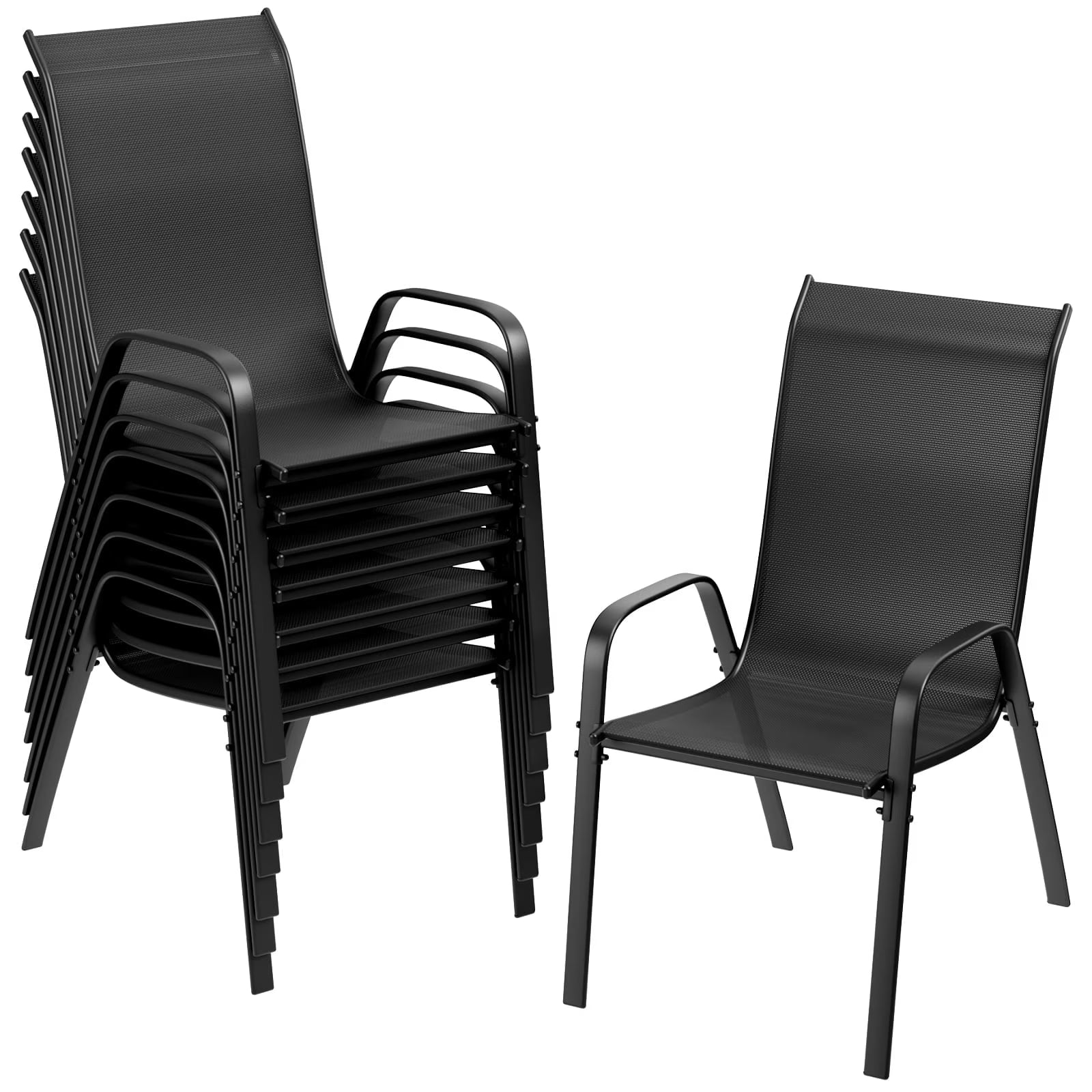 8Pcs Patio Dining Chairs Outdoor Stackable Armrest Chairs for Lawn Garden Backyard