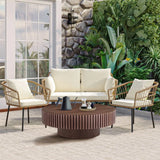 FFH 43.7 inch Oval Coffee Table for Living Room,Handcraft Rustic Corner Coffee Table Nature Wood Relief Sturdy Pedestal for Apartmen,Side Table Centre Table,Nature Wood