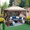13' x 13' Pop-Up Gazebo Tent Instant w/Mosquito Netting，Outdoor Gazebo Canopy Easy Set-up Folding Shelter (Beige/Brown)