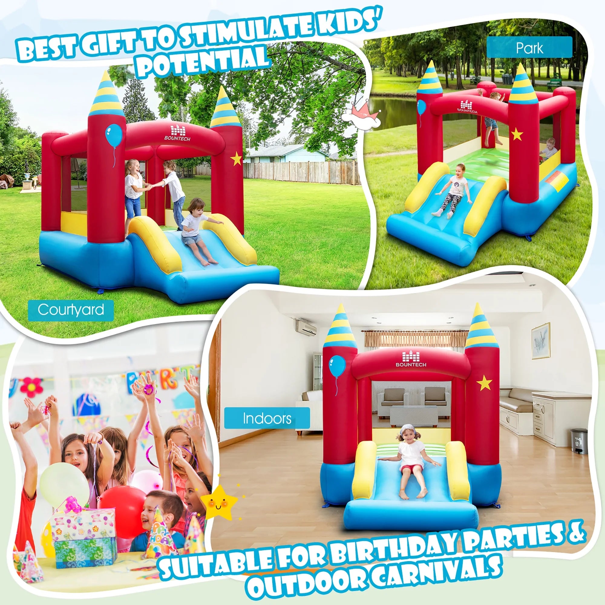 Costway Inflatable Kids Jumping Bouncer Indoor Outdoor with 480W Blower
