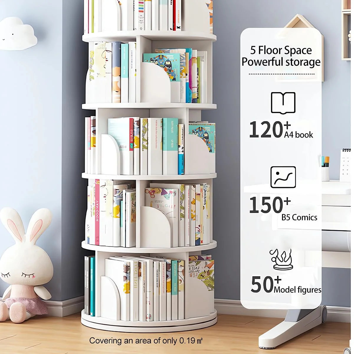 Rotating Bookshelf Tower, 4/5 Tier Circular Bookcase for Kids&Adults, Wood 360�� Floor Standing Book Storage Rack, Spinning Bookshelfs Tower for Classroom Playroom Study Bedroom