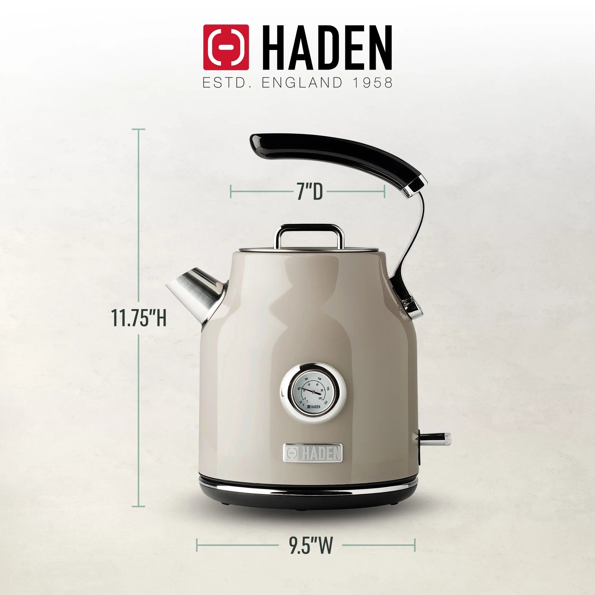 Haden Dorset 1.7 Liter Electric Water Kettle with Base, Putty & Chrome