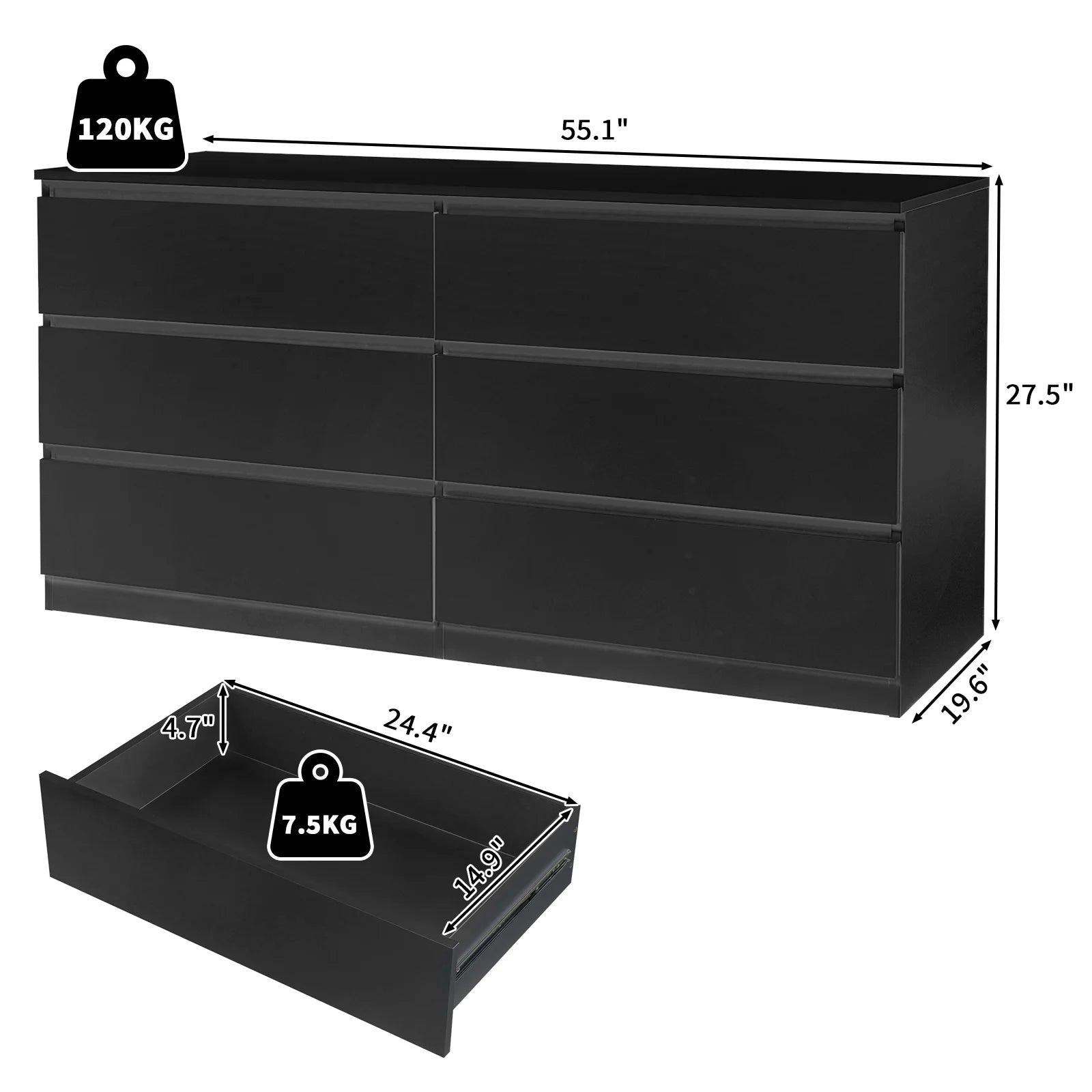 Ktaxon 6 Drawer Double Dresser Wood Dresser Storage Cabinet Drawer Organizer Chest Of Drawers, White