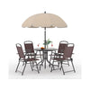 6 Pieces Outdoor Dining Set With Umbrella, Patio Table and 4 Folding Chairs With Umbrella, Garden Patio Furniture Set With Umbrellas, Tempered Glass Top Dining Table