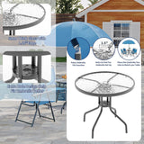 6 Pieces Outdoor Dining Set With Umbrella, Patio Table and 4 Folding Chairs With Umbrella, Garden Patio Furniture Set With Umbrellas, Tempered Glass Top Dining Table