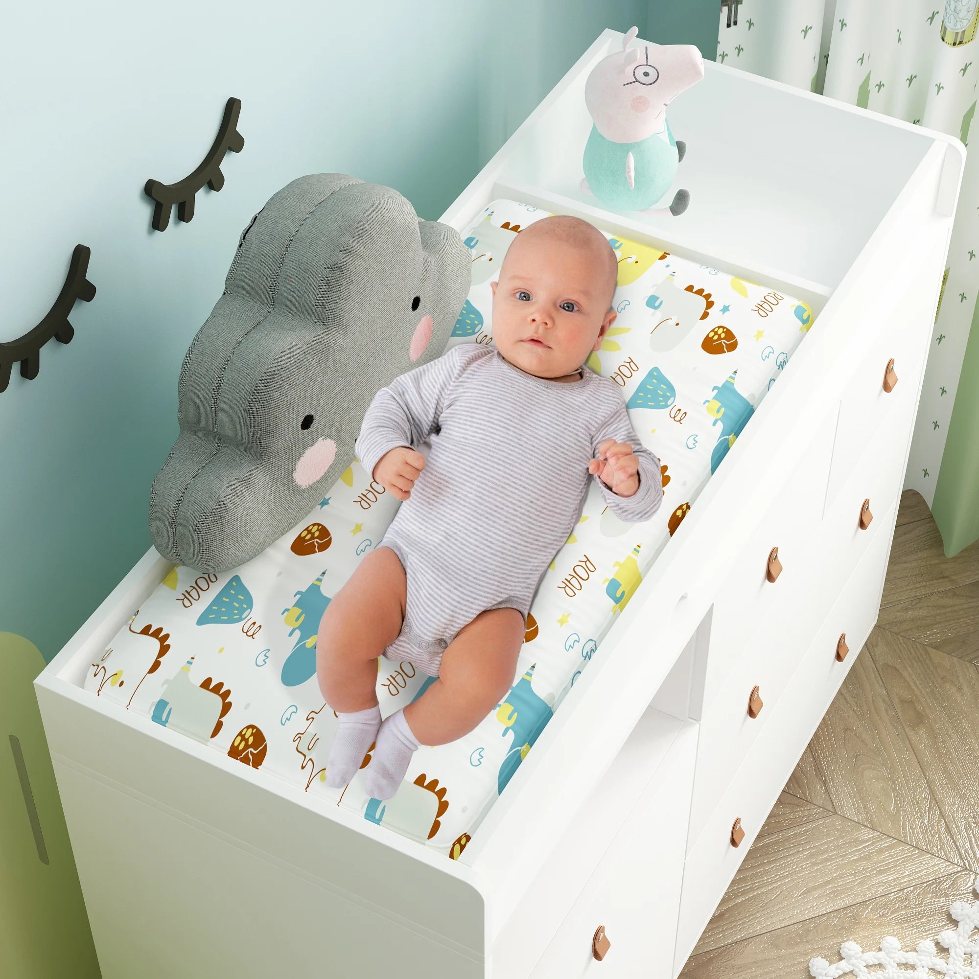OXYLIFE 45" Baby Nursery Changing Table Dresser with 4 Drawers and Shelf for Nursery Room, White