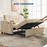 3 in 1 Convertible Sleeper Sofa Bed, Corduroy Futon Couches with Pull-Out Bed, Adjustable Backrest, Charging Port & Side Pockets, Modern Upholstered Sofa for Living Room, Guest Room