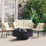 FFH 43.7 inch Oval Coffee Table for Living Room,Handcraft Rustic Corner Coffee Table Nature Wood Relief Sturdy Pedestal for Apartmen,Side Table Centre Table,Nature Wood