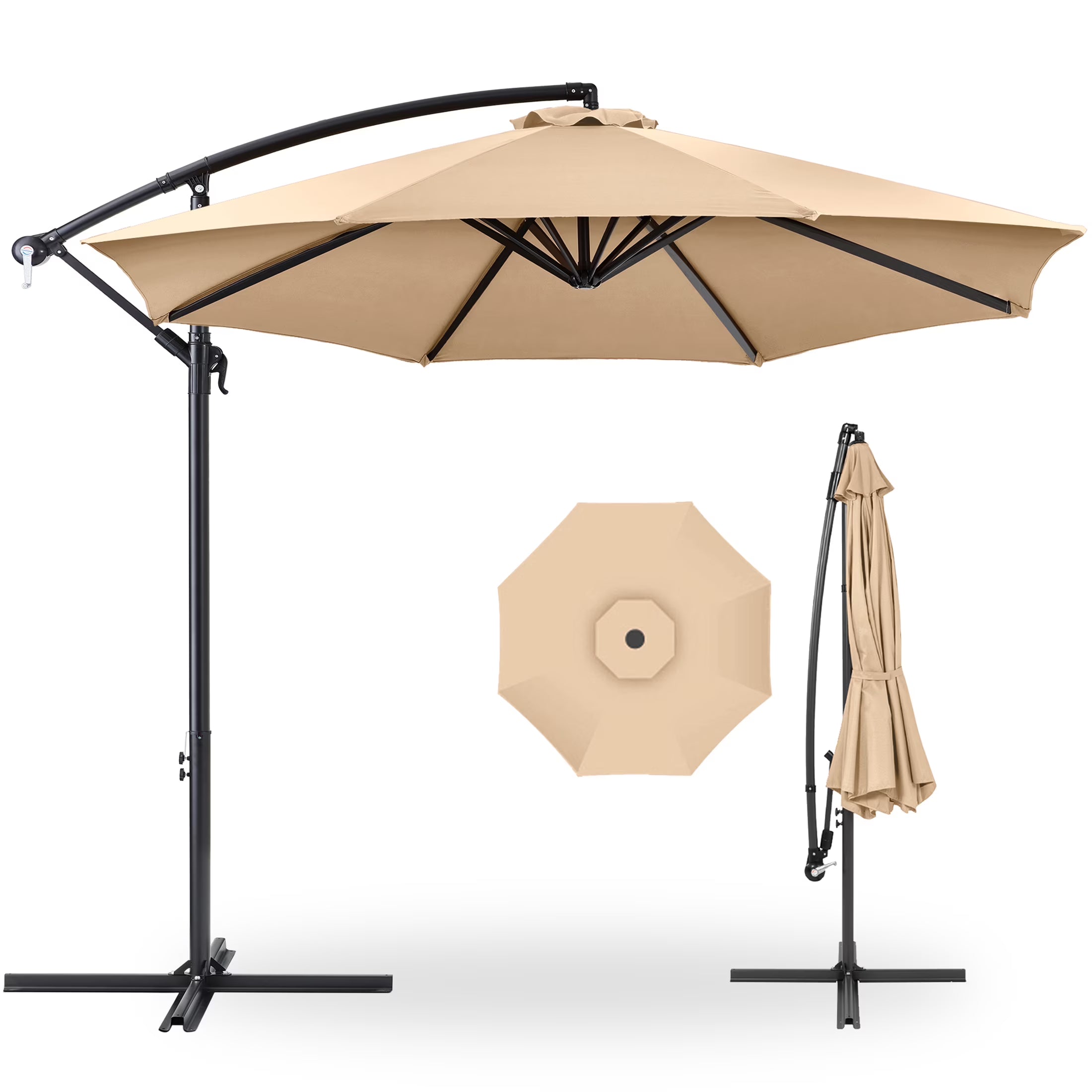 Best Choice Products 10ft Offset Hanging Outdoor Market Patio Umbrella w/ Easy Tilt Adjustment - Tan