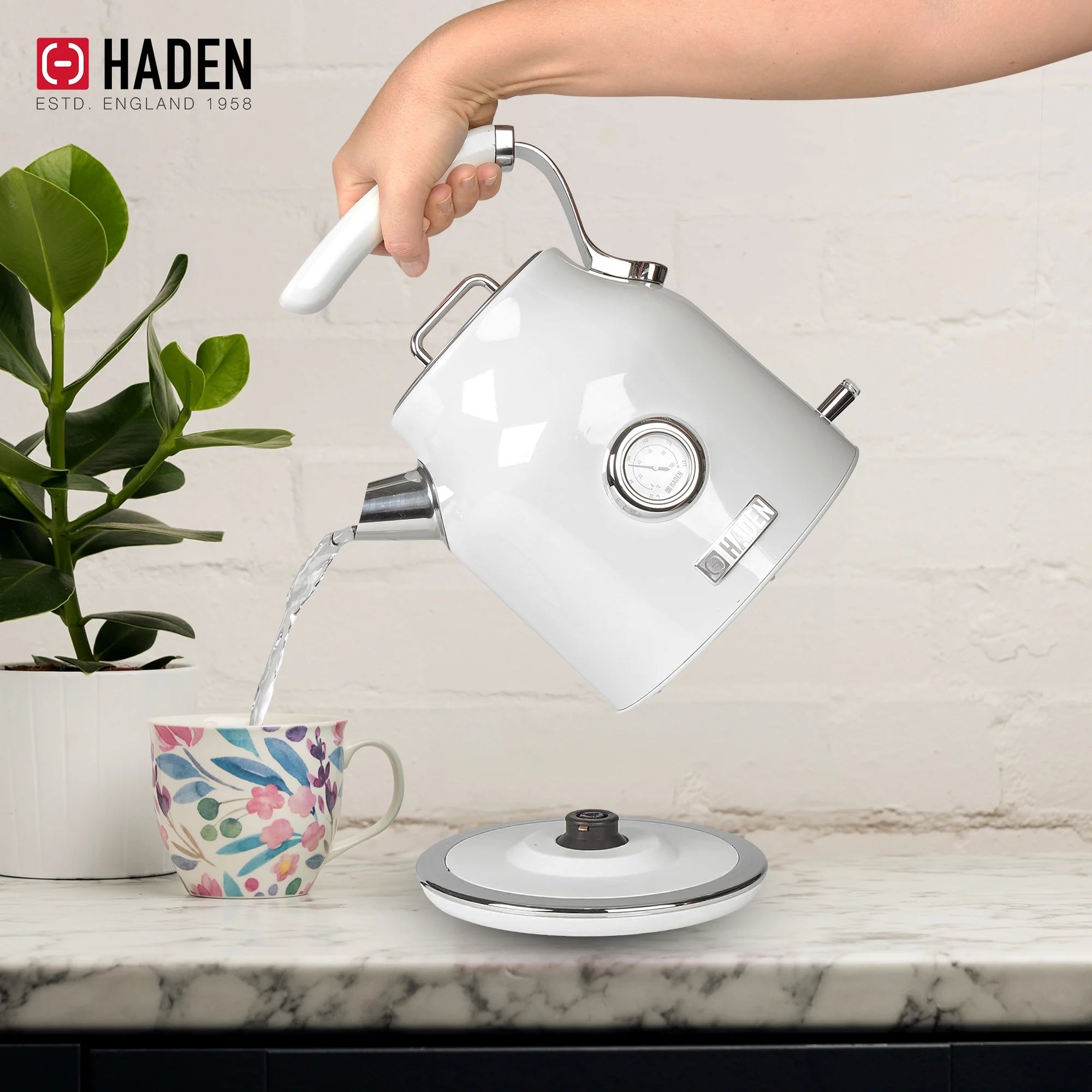 Haden Dorset 1.7 Liter Electric Water Kettle with Base, Putty & Chrome