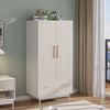 Armoire Wardrobe Closet with 2 Doors, Wardrobe Cabinet with Hanging Rod and Drawers, Wooden Closet for Bedroom, White