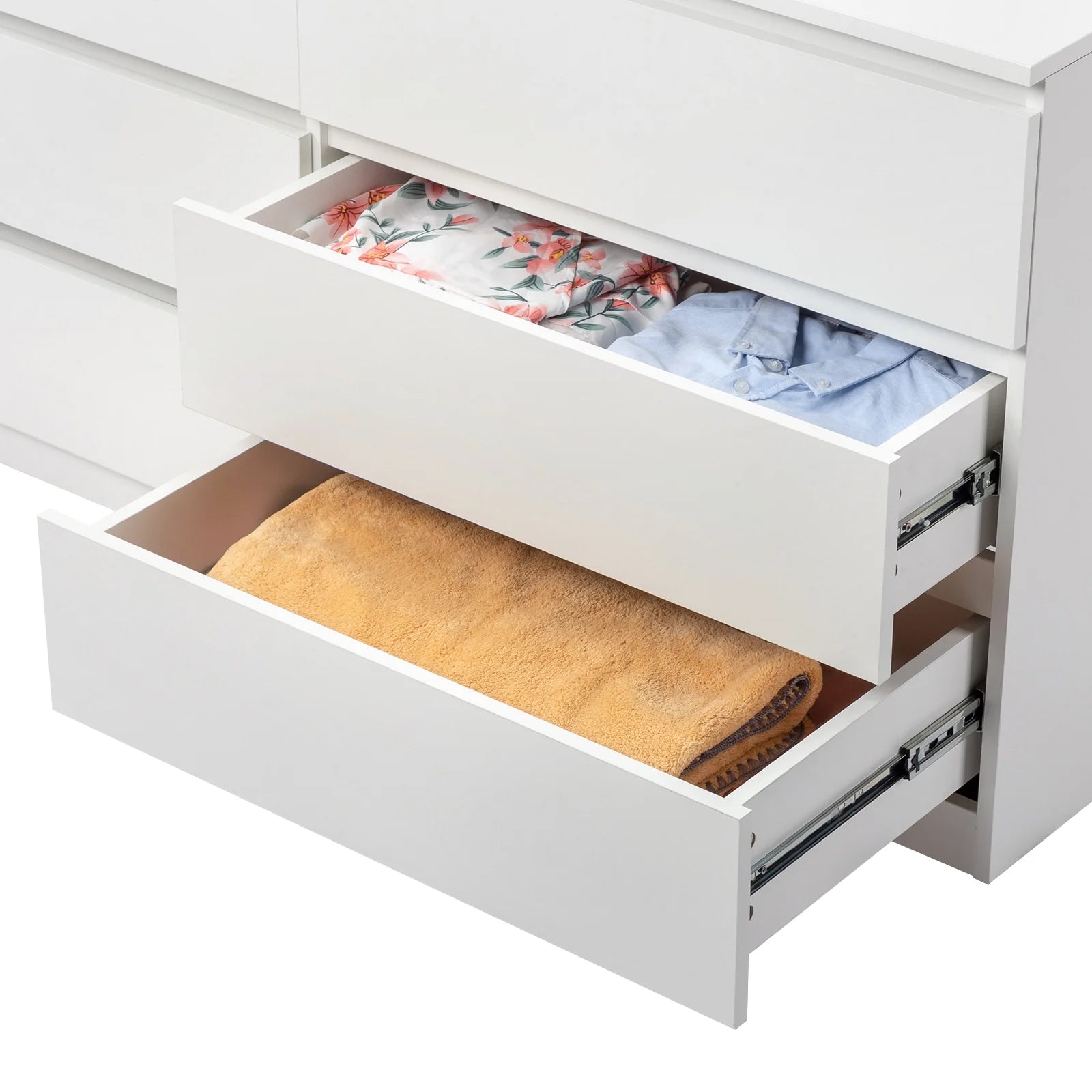 Ktaxon 6 Drawer Double Dresser Wood Dresser Storage Cabinet Drawer Organizer Chest Of Drawers, White