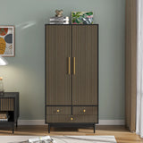 Armoire Wardrobe Closet with 2 Doors, Wardrobe Cabinet with Hanging Rod and Drawers, Wooden Closet for Bedroom, White