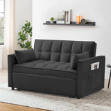 Convertible Sofa Bed,3-in-1 Sleeper Sofa with Pull Out Bed,Velvet Highly Elastic Sponge Futon Couch Loveseat with Adjustable Backrest and 2 Pillows for Living Room,Gray