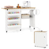 Costway Folding Sewing Table Rolling Craft Station with 3 Storage Bins & Charging Station White+natural