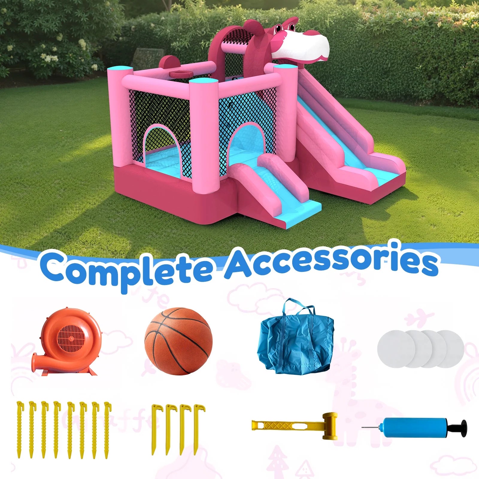 Mukidy 114''x 114'' x 92.5'' Inflatable Bounce Houses for Kids 3-10 with Blower Double Slide and Ball Pit/Indoor Bouncy House, PVC, Child, Teen, Toddler��Blue