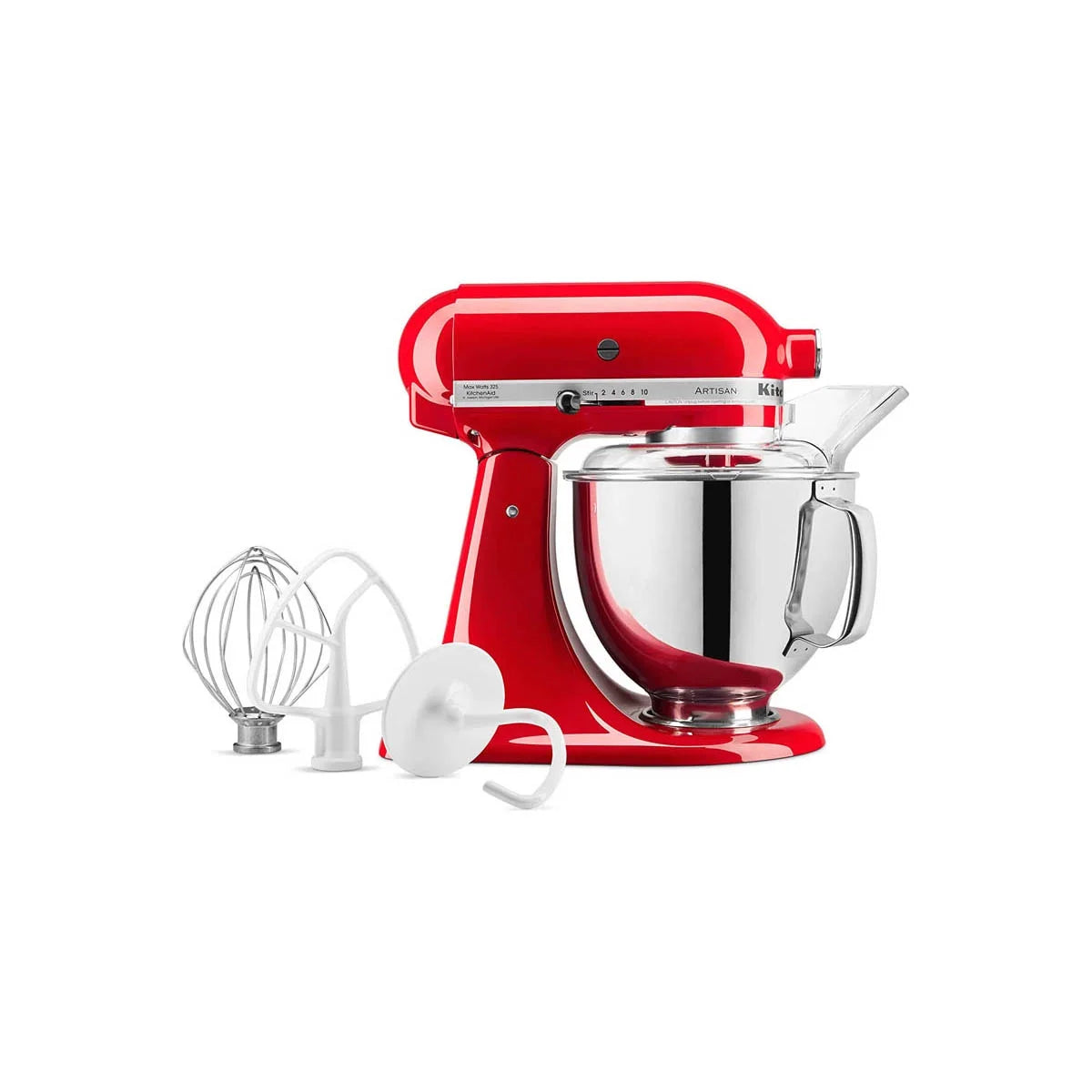 KitchenAid Artisan Series Tilt Head 5 qt Stand Mixer, Passion Red with Flat Beater, Dough Hook, Whip