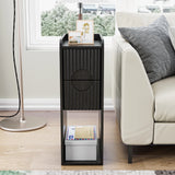 Narrow Nightstand Set of 2 with Drawers, Fluted Slim Side End Table with Storage for Small Spaces