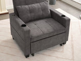 Convertible Futon Sofa Bed, 3-in-1 Multi-Functional Sleeper Chair Bed with USB Ports, Adjustable Backrest Recliner,for Living Room Bedroom Small Space, Tech Cloth, Dark Grey