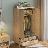 Armoire Wardrobe Closet with 2 Doors, Wardrobe Cabinet with Hanging Rod and Drawers, Wooden Closet for Bedroom, White
