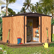 8 x 6 ft. Wood Grain Outdoor Metal Storage Shed with Lockable Door Patio Garden Storage Building for Outside