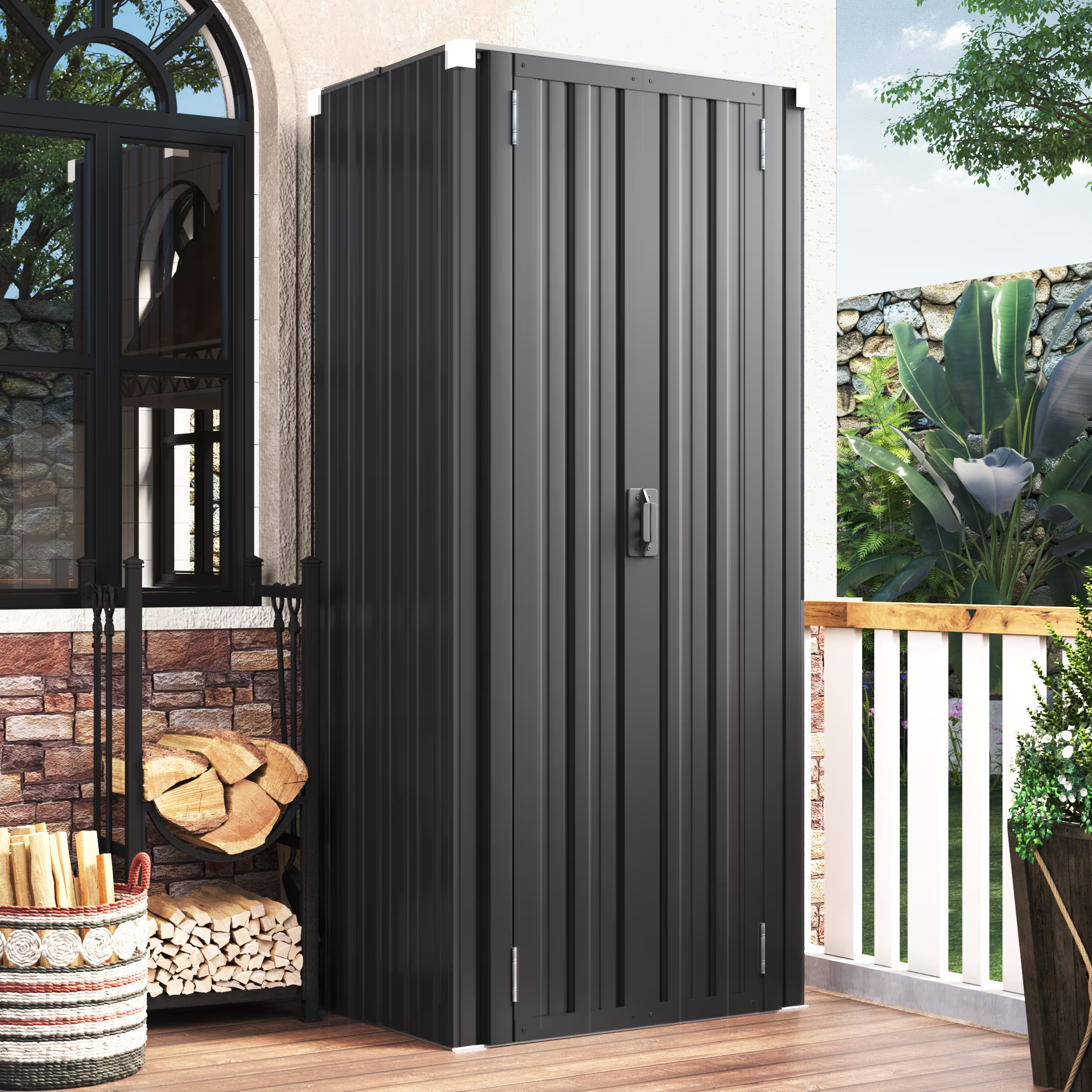 Outdoor Storage Cabinet for Garden & Patio, a Metal Organizer with Doors and Shelves in Gray