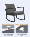 3 Pieces Wicker Patio Set Outdoor Chair Set with Glass Table Rattan Chair Modern Bistro Set for Porches and Patios, Grey Cushion
