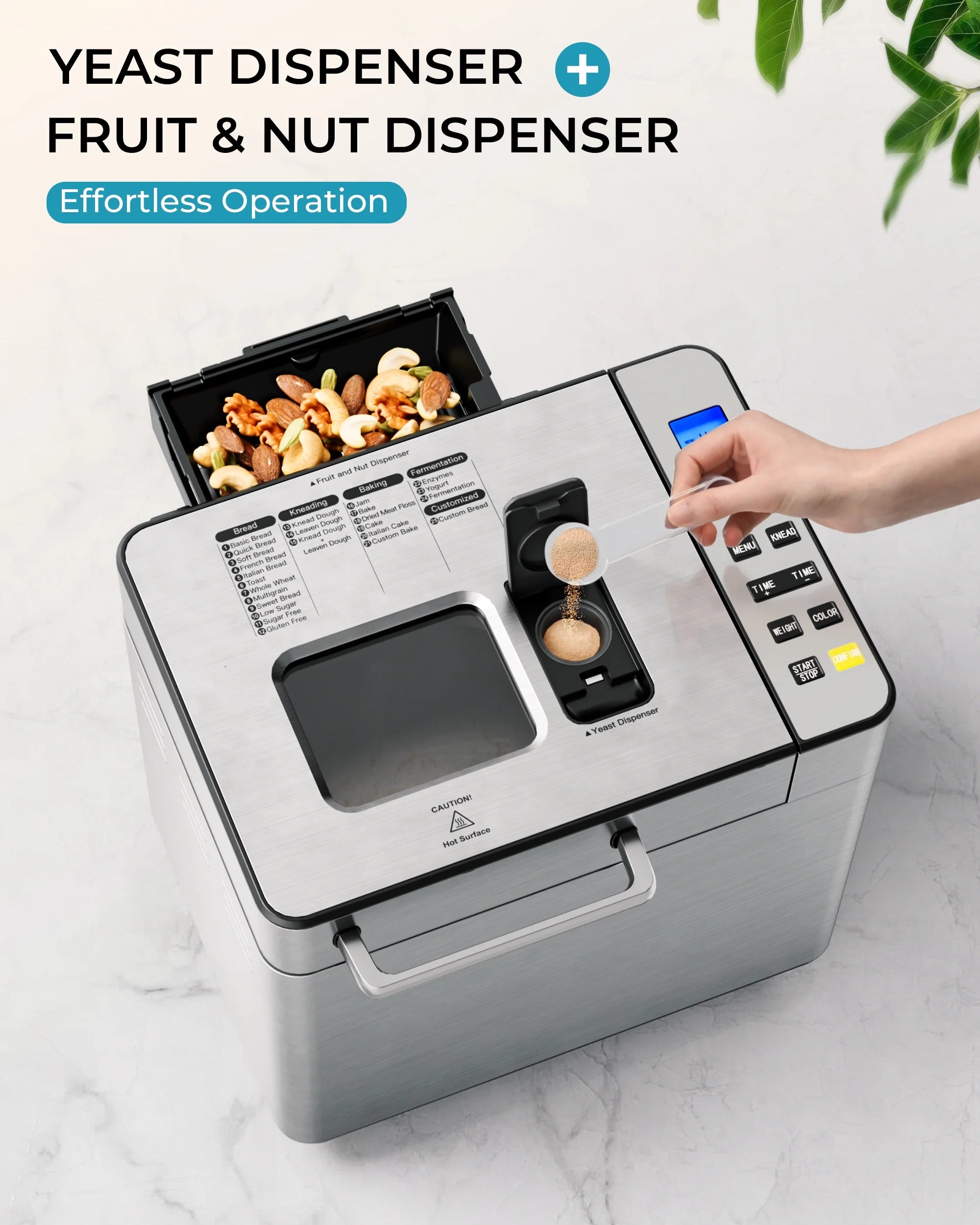 Simzlife 25-in-1 Bread Maker Machine, 2LB Capacity for Dough & Bread with Automatic Fruit and Nut Dispenser, Stainless Steel Construction