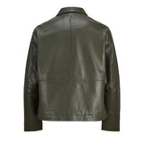 Men's Olive Green Shirt Collar Leather Jacket