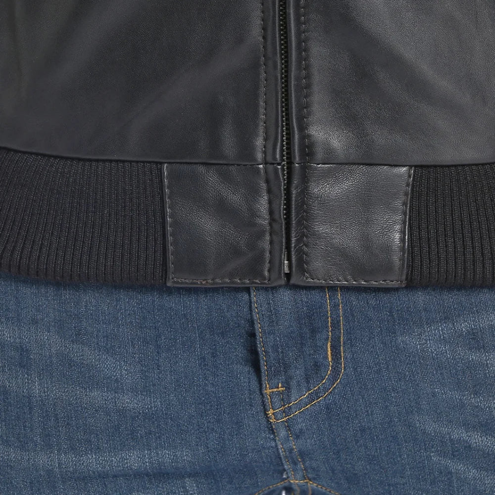 Men's Black Real sheepskin Bomber Leather Jacket