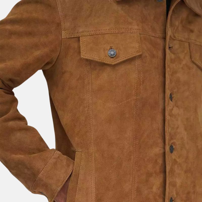 Mens Camel Brown Shirt Style Suede Jacket