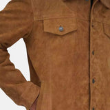 Mens Camel Brown Shirt Style Suede Jacket