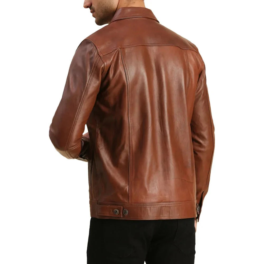 Mens Trucker Real Brown Biker Leather Jacket