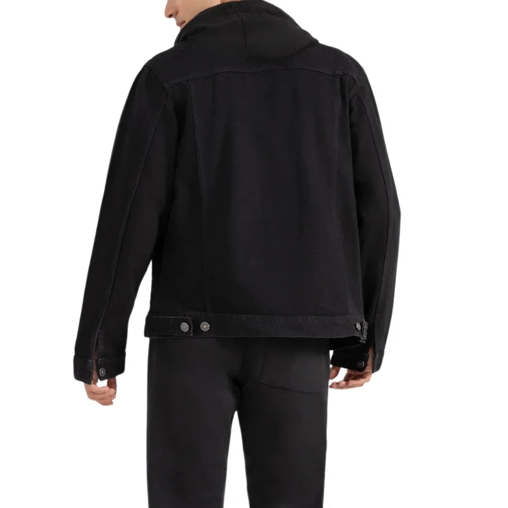 Men's Black Hooded Denim Jacket