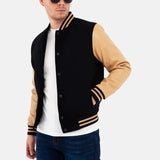 Men's Beige And Black Wool Varsity Letterman Jacket