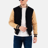 Men's Beige And Black Wool Varsity Letterman Jacket