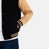 Men's Beige And Black Wool Varsity Letterman Jacket