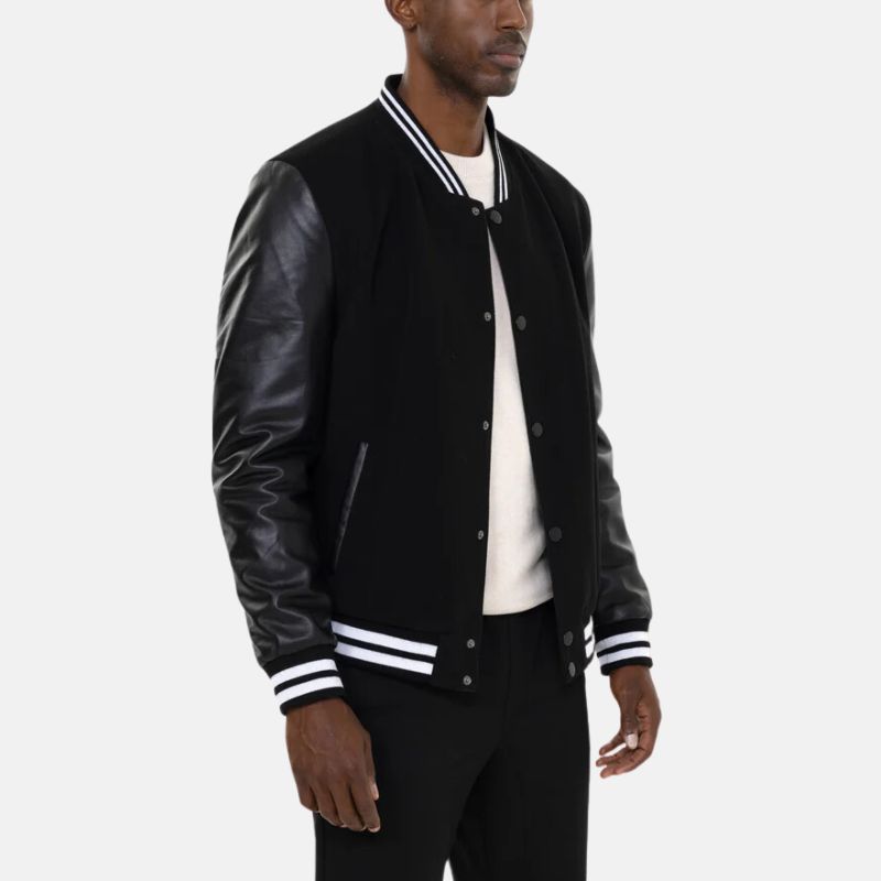 Mens Black Wool Varsity Jacket