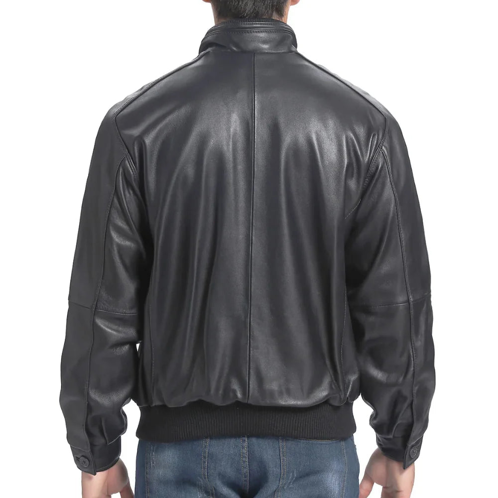 Men's Black Real sheepskin Bomber Leather Jacket