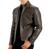 Men’s Distressed Brown Cafe Racer Leather Jacket