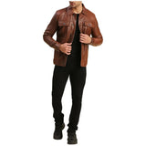 Mens Trucker Real Brown Biker Leather Jacket