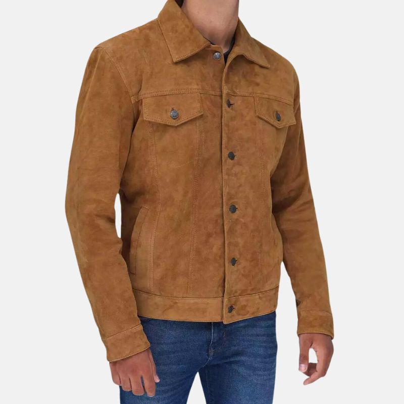 Mens Camel Brown Shirt Style Suede Jacket