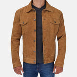 Mens Camel Brown Shirt Style Suede Jacket