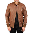 Brown Leather Bomber Jacket For Men's