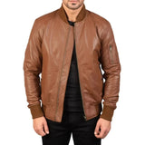 Brown Leather Bomber Jacket For Men's